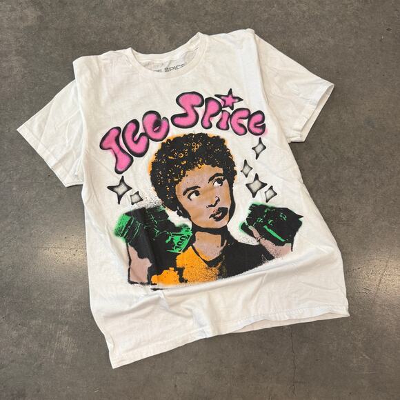 Modern Tops - Vintage Y2k Ice Spice Rap Graphic Airbrush White Short Sleeve Tee Medium